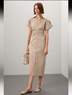 Saunders Brown Ruched Midi Shirt Dress Size 10